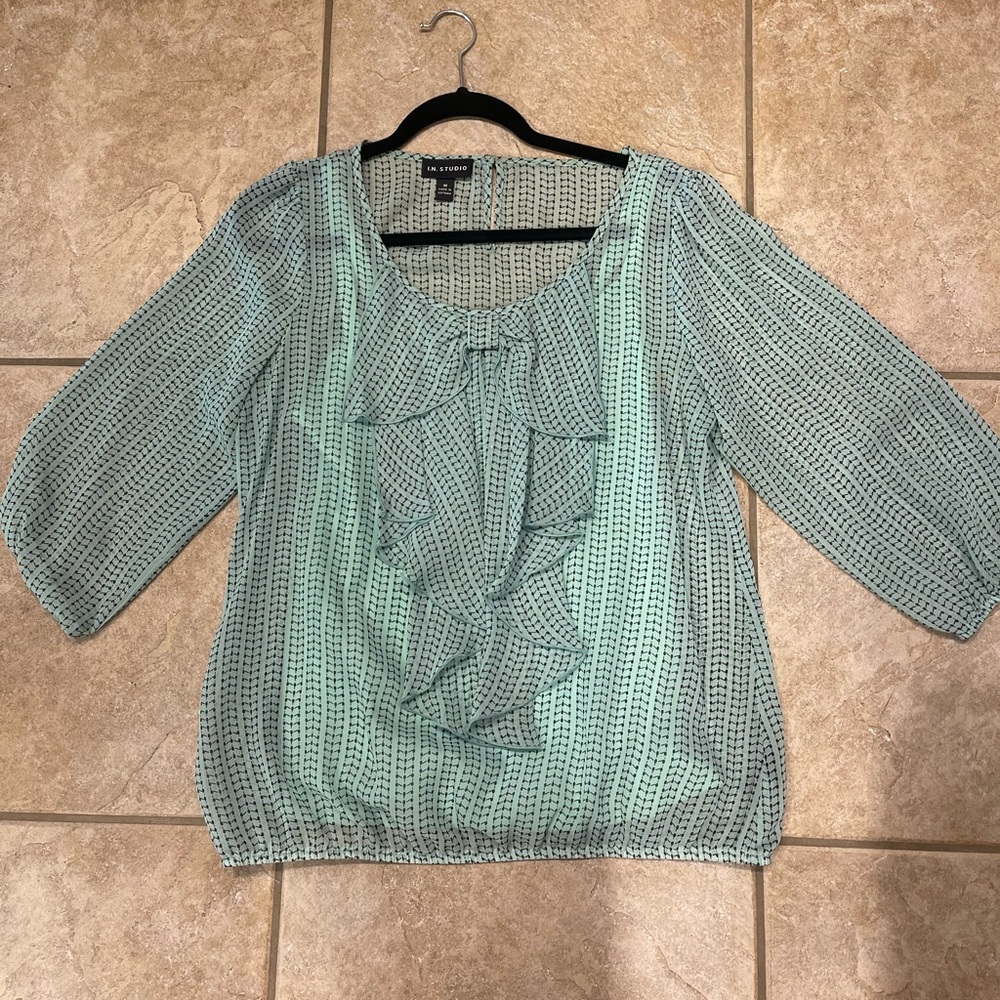 I. N. Studio Mint Bow Blouse
